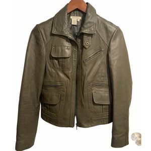 Boston Proper Stone Gray Leather Moto Jacket